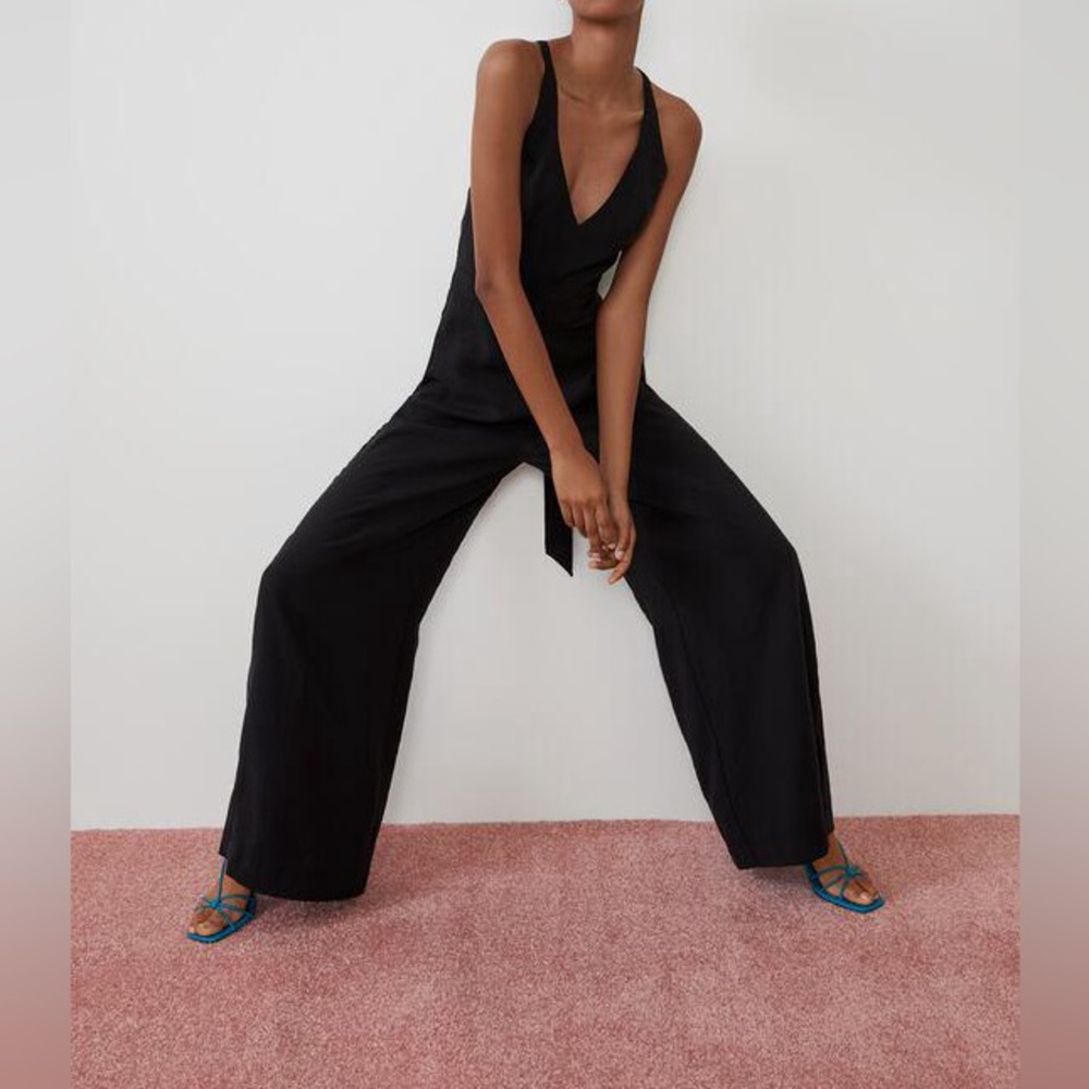 ZARA BLACK MODAL LONG FLOWY OPEN BACK JUMPSUIT $79.90 - Picture 3 of 5